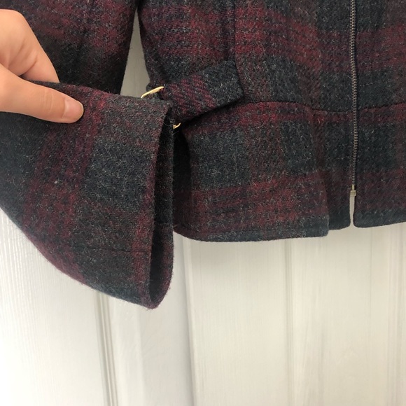 Vintage International Scene Wool Plaid Zip Front Moto Jacket Red Grey 12 - Picture 3 of 8